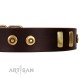 "Lord of Dogs" FDT Artisan Brown Leather Dog Collar with Old Bronze-like Dotted Studs and Tiles