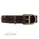 "Crystal Mirror" FDT Artisan Handmade Brown Leather Dog Collar - 1 1/2 inch (40 mm) Wide