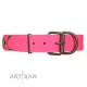 "Pawfect Lady" Designer Handmade FDT Artisan Pink Leather Dog Collar with Ovals and Studs