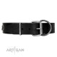 "Dreams in Stars" Modern FDT Artisan Black Leather Dog Collar with Studs and Stars
