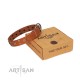 "Faraway Galaxy" FDT Artisan Tan Leather Dog Collar Adorned with Stars and Squares