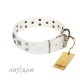 "Star Patrol" FDT Artisan White Leather Dog Collar Adorned with Stars and Studs