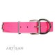 "Pink Call" Designer Handmade FDT Artisan Pink Leather Dog Collar
