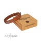 "Woofy Majesty" FDT Artisan Tan Leather Dog Collar with Round Silver-like Plates
