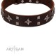 "Trendy Candy" FDT Artisan Brown Leather Dog Collar Adorned with Stars and Tiny Squares