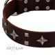 "Trendy Candy" FDT Artisan Brown Leather Dog Collar Adorned with Stars and Tiny Squares
