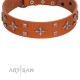 "Tawny Beauty" FDT Artisan Tan Leather Dog Collar Adorned with Stars and Tiny Squares
