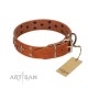 "Tawny Beauty" FDT Artisan Tan Leather Dog Collar Adorned with Stars and Tiny Squares