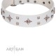 "The Milky Way" FDT Artisan White Leather Dog Collar Adorned with Stars and Tiny Squares