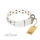 "The Milky Way" FDT Artisan White Leather Dog Collar Adorned with Stars and Tiny Squares