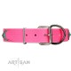 "Chili Mood" Designer Handmade FDT Artisan Pink Leather Dog Collar