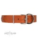 "Rebellious Nature" FDT Artisan Tan Leather Dog Collar Embellished with Crossbones and Square Studs