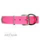 "Rosy Jack" Modern Handmade FDT Artisan Pink Leather Dog Collar