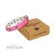 "Rosy Jack" Modern Handmade FDT Artisan Pink Leather Dog Collar