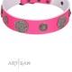 "Pink Elegance" Designer Handmade FDT Artisan Pink Leather Dog Collar