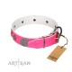 "Pink Elegance" Designer Handmade FDT Artisan Pink Leather Dog Collar