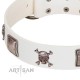 "Pirate Sloop" Handmade FDT Artisan Designer White Leather Dog Collar with Crossbones