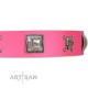 "Rosy Charisma" Designer Handmade FDT Artisan Pink Leather Dog Collar