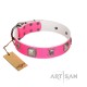 "Rosy Charisma" Designer Handmade FDT Artisan Pink Leather Dog Collar