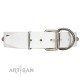 "Pure Quadratic" Designer Handmade FDT Artisan White Leather Dog Collar