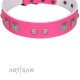 "Rosy Evolution" Designer Handmade FDT Artisan Pink Leather Dog Collar
