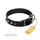 "Inky Prettification" FDT Artisan Black Leather Dog Collar with One Row of Studs