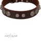 "Choco Brownie" FDT Artisan Brown Leather Dog Collar Adorned with Silver-Like Conchos