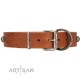 "Era Infinitum" FDT Artisan Tan Leather Dog Collar Adorned with Chrome-plated Circles