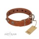 "Era Infinitum" FDT Artisan Tan Leather Dog Collar Adorned with Chrome-plated Circles