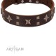 "Stars in Sands" Modern FDT Artisan Brown Leather Dog Collar with Studs and Stars