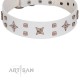"Starry Heaven" Designer Handcrafted FDT Artisan White Leather Dog Collar with Stars and Studs
