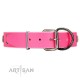 "Stars in Pink Dreams" Modern FDT Artisan Pink Leather Dog Collar with Studs and Stars