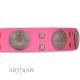 "Sunny Star" Designer Handmade FDT Artisan Pink Leather Dog Collar