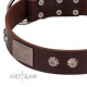 "Stone Stars" Stylish Handmade FDT Artisan Brown Leather Dog Collar