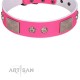 "Pink Blush" Premium Quality FDT Artisan Pink Designer Dog Collar with Plates and Studs