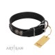 "Scythian Silver" Stylish Handmade FDT Artisan Black Leather Dog Collar