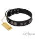 "Scythian Silver" Stylish Handmade FDT Artisan Black Leather Dog Collar