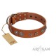 "Splendid Armor" Premium Quality FDT Artisan Tan Designer Dog Collar with Shields and Stars