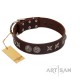 "Silver Sunset" Designer Handmade FDT Artisan Brown Leather Dog Collar