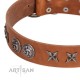 "Brave Spirit" Handmade FDT Artisan Designer Tan Leather Dog Collar with Shields
