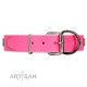 "Winsome Lassie" Designer Handmade FDT Artisan Pink Leather Dog Collar