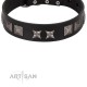 "Silver River" Designer Handmade FDT Artisan Black Leather Dog Collar