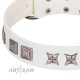 "Mister Perfection" Designer Handmade FDT Artisan White Leather Dog Collar