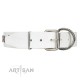 "Mister Perfection" Designer Handmade FDT Artisan White Leather Dog Collar