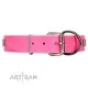 "Pink Wink" Handcrafted FDT Artisan Pink Leather Dog Collar with Plates and Stars