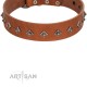 "Broadway" Handmade FDT Artisan Tan Leather Dog Collar with Dotted Pyramids