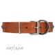 "Broadway" Handmade FDT Artisan Tan Leather Dog Collar with Dotted Pyramids