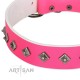 "From Paris with Love" Handmade FDT Artisan Pink Leather Dog Collar with Dotted Pyramids