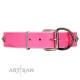 "From Paris with Love" Handmade FDT Artisan Pink Leather Dog Collar with Dotted Pyramids