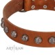 "Heroic Deeds" Designer Handmade FDT Artisan Tan Leather Dog Collar
